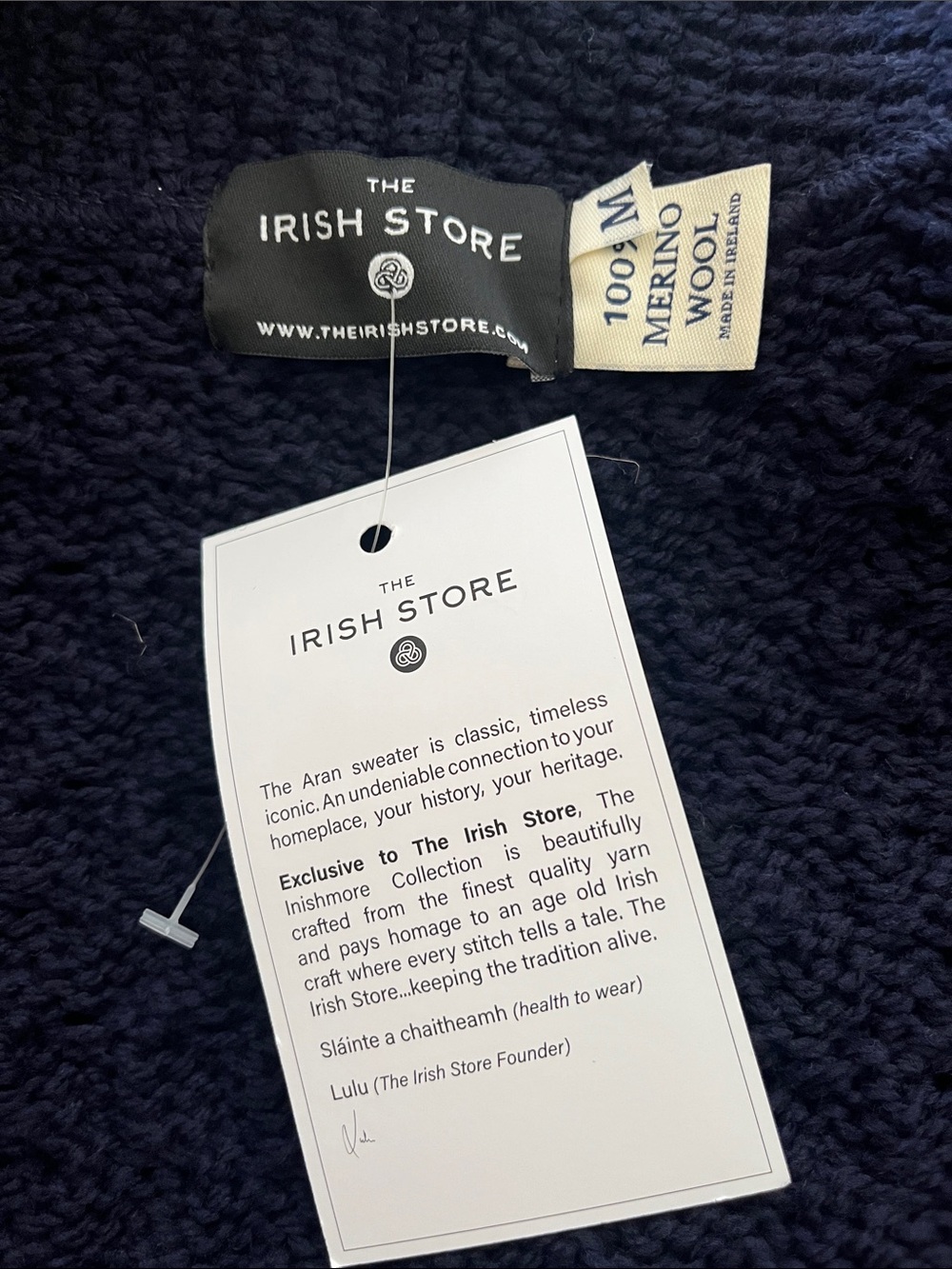 The Irish Store Navy Merino Wool Cable-Knit Open Front Cardigan Size Medium - Picture 6 of 8